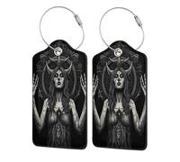Baphomet Satan Devil 1 Baphomet Satan Devil 1 2 Pcs Cute Leather Luggage tag, with Stainless Steel Loop and Address Card for Women Men Travel