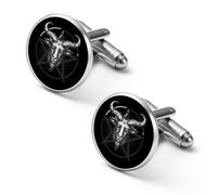 Baphomet Satan Satanic Sabbatic Goat Mens Classic Cufflinks Custom Shirt Cuff Links Jewelry Accessories for Business Wedding 0.7" 0.8"