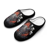 Baphomet Satanic Goat Head Devil Skull Men's House Slippers Memory Foam Washable Cotton Slip on Home Shoes