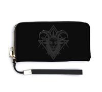 Baphomet Satanic Goat Head Leather Wallet Fashion Purse Long Pouch with Wrist Strap for Men Women