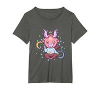 Baphomet Shirt Pastel Goth Kawaii Devil Satan Pentagram Cult T-Shirt, Women's Plus, Asphalt Grey, 6X
