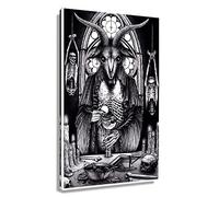 Baphomet Wall Art Framed Black And White Artwork Devil Satan Wall Art Canvas Prints Horror Poster Painting Pictures For Gothic Style Decor Framed (16x24 inch)