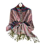 Baplemum Women's Scarf Pashmina Shawl Wraps Soft Silky Vintage Pattern Multi Purpose Scarves for Evening Wedding Party, Pink Pashmina, 27.5inch*67inch