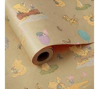 Bapmnicc Classic Winnie Bear Kraft Wrapping Paper Roll with Cutting Lines, 1 Roll 17in x 33ft Cute Pooh Gift Wrap for Kids Birthday, Baby Shower,Boys Girls, Theme Party& Festival Decor
