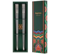 BAPMOO Glossy Silver Chopsticks Stainless Steel Korean Utensils Chopsticks 2 Pairs Metal Reusable Dishwasher Safe Good for Gift Korean Pattern Engraved