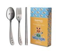 BAPMOO Kids Cutlery set Silverware Engraved Happy Face Korean Hangeul Character Children Flatware Cute Spoon Chopsticks Fork Stainless Steel Utensil