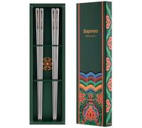 BAPMOO Matte Silver Chopsticks Stainless Steel Korean Utensils Chopsticks 2 Pairs Metal Reusable Dishwasher Safe Good for Gift Korean Pattern Engraved