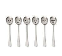BAPMOO Spoons Set 6 Pieces Silver Stainless Steel Happy Face Funny Facial Expression Engraved Good for Gift 8.26 Inch Korean Flatware Reusable Long Handles Rice Asian Metal Set