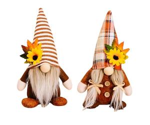 BAPPKON 2Pcs Autumn Gnome Decor, Handcrafted Autumn Gnome Set, Gnomes with Sunflowers and Maple Leaves, Autumn Harvest Ornaments Suitable for Table Tops, Thanksgiving Decorations