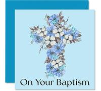 Baptism Cards for Boys Him - On Your Baptism - Floral Crucifix Good Luck Congratulations Card, Communion Gifts for Boys, 145mm Christian Gifts Religious Greeting Cards