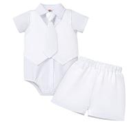 Baptism Christening Outfit for Infant Baby Boys Bow Tie Romper Waistcoat Shorts Set Gentlemen White Tuxedo Suit Toddler Kids Wedding Party Formal Photoshoot Clothes White+Nnecktie 0-6 Months
