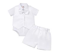 Baptism Christening Outfit for Infant Baby Boys Bow Tie Romper Waistcoat Shorts Set Gentlemen White Tuxedo Suit Toddler Kids Wedding Party Formal Photoshoot Clothes White+Bow tie 0-6 Months