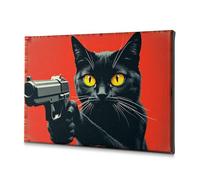 Baptism Decorations A Black Cat Holding A Gun Against A Red Background. Canvas Decorative Picture Living Room Decor Wall Religious Easter Decoration(20x30cm)