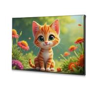 Baptism Decorations A Cute Orange Kitten Sits Among Colorful Flowers. Canvas Decorative Picture Living Room Decor Wall Religious Easter Decoration(30x40cm)