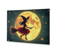 Baptism Decorations A Witch Flying On A Broom Under A Full Moon. Canvas Decorative Picture Living Room Decor Wall Religious Easter Decoration(30x40cm)