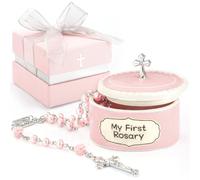Baptism Gifts for Girl - My First Rosary with Ceramic Keepsake Box, Catholic Christening Gift Set, Pink Rosary for Kids, Baptism, First Communion & Baby Dedication Gifts for Newborn Baby Girls