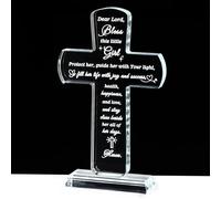Baptism Gifts for Girls, Christian Christening First Communion Gift for Goddaughter - Crystal Plaque - "Bless This Little Girl" Birthday Christmas Graduation Religious Easter Gift for Women Daughter