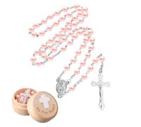 Baptism Gifts for Girls,Rosary Beads Catholic Kids,Rosary Bead,My First Baptism Gifts, Baptisms Memorial Box, Pink Necklace, Box Holder for Women Baby Shower