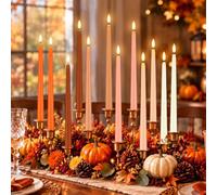 Baquler 12 Pcs 11'' Fall Flameless Taper Battery Operated Candles | LED Autumn Decor, Plastic Gradient Flickering Candlesticks, Thanksgiving Halloween Church Home Wedding Sunset Centerpiece