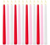Baquler 12 Pcs 11''Valentines Day Flameless Taper Candle LED Pink Red White Battery Operated Candlestick Plastic Flickering Gift for Romantic Night Anniversary Proposal Wedding Table Centerpiece Decor