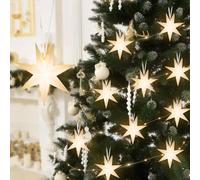 Baquler 12 Sets Christmas 3D Paper Star Lantern 6 Inch Hanging Star 7 Pointed Xmas Paper Decorations with Light String Wedding Birthday Home Christmas Party Decorations