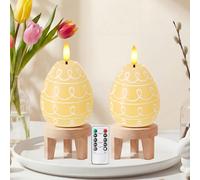 Baquler 2 Pcs Easter Egg Flameless Candles with Timer Egg Shape LED Candle Real Wax Battery Operated Flickering LED Candles Gift No Battery for Easter Party Living Room Home Decor (Yellow)