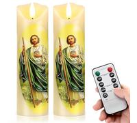 Baquler 2 Pcs Religious Flameless LED Prayer Candle Real Wax Baptism Set Devotion Candles Religious Decoration Gift for Home and Office, Battery Operated with Remote Control(St. Jude)