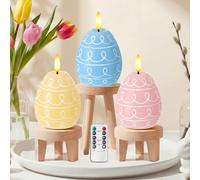 Baquler 3 Pcs Easter Egg Flameless Candles with Timer Egg Shape LED Candle Real Wax Battery Operated Flickering LED Candles Gift No Battery for Easter Party Living Room Home Decor (3 Color)