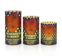 Baquler 3 Set Memorial Day Poppy Flameless Candles Patriotic Poppy Themed Lampshade with LED Tea Lights White Blue Red Poppys Star Candle Decorations for Patriotic Memorial Day Tabletop Home Decor
