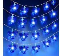Baquler 4 Pcs 10 ft 20 LED Hanukkah Lights Outdoor Hanukkah Decorations Blue Chanukah Decorations Menorah Light Star of David Chanukah Ornament for Jewish Judaism, Battery Operated(Menorah)