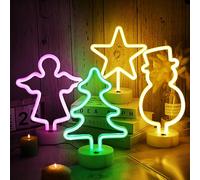 Baquler 4 Pcs Christmas Neon Light Tabletop LED Neon Sign with Holder Base Snowman Light up Christmas Night Lights Battery or USB Powered Holiday Christmas Decorations for Bedroom Party Supplies