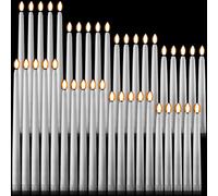 Baquler 40 Pcs Flameless Taper Candles LED Flickering Taper Bulk Battery Operated Flameless Candle for Halloween Christmas Birthday Wedding Decoration, 8.5/9.7/10.8/12.8 Inch(White)