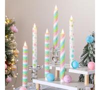 Baquler 6 Pcs Pastel Flameless Taper Candles 10.6 Inch Colorful Candy Strip and Polka Dots Candles Battery Operated LED Candlesticks for Wedding Birthday Baby Shower Home Dining Table Decor