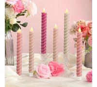 Baquler 6 Pcs Pastel Pink Flameless Taper Candle Twisted LED 9.65 Inch Taper Candles Battery Operated Spiral Candlesticks for Valentine Wedding Birthday Home Party Holiday Dinner Fireplace