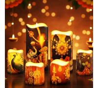 Baquler 6 Pieces Diwali Candle Lights Diwali Decorations for Home Flameless LED Candles Battery Operated Warm White Lights Indian Decorations for Pooja Home Table Party Decoration