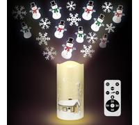 Baquler Christmas Flameless Candle Snowflake Snowman Projector Light Colorful LED Candle Battery Operated Night Light with Remote and Timer Indoor Bedroom Home Decor for Christmas Party Gift Decor