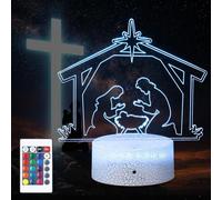Baquler Jesus Night Light Christian Nativity Scene LED Lamp with Base & Remote Timer 16 Color Changing & Dimmer Catholic Religious LED Desk Decor for Easter Church Sunday School Pastor Baptism Gifts