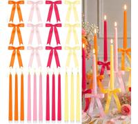 Baquler Pink and Orange 24 Pcs 11 Inch Flameless Taper Candles Battery Operated Colored Candlesticks with Long Swallowtail Bows LED Plastic Colorful for Bachelorette Wedding Summer Fall Party Decor