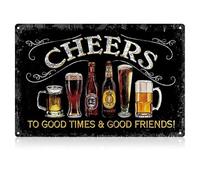 Bar Accessories for Home Pub, Outdoor Bar Decorations, Man Cave Wall Garden Shed Retro Club Cheers Art Decor, Metal Signs, Bar Sign, Cheers Plaque, Cheers to Good Time & Good (8x12inch)