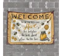 Bar Accessories for Man Cave Bee-Utiful Honey Haven: Welcome to Our Hive! Tapestry Door Decorations for Bedroom Aesthetic Room Decor(100X150CM)