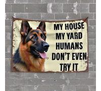 Bar Accessories for Man Cave German Shepherd Warning Sign: 'My House, My Yard, Humans Don't Ev Tapestry Door Decorations for Bedroom Aesthetic Room Decor(75X100CM)