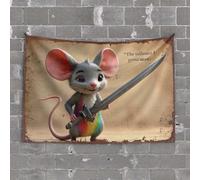 Bar Accessories Man Cave Brave Mouse Warrior With Rainbow Tail Holding Sword Tapestry Tapestry With Words Home Decor Men(75X100CM)