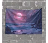 Bar Accessories Man Cave Full Moon Over The Ocean Waves Tapestry Tapestry Wall Art Funny Tapestries(100X150CM)