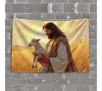 Bar Accessories Man Cave Jesus Holding A Lamb In The Golden Field Tapestry Man Cave Rules Tapastry'S Wall Hanging(75X100CM)