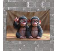 Bar Accessories Man Cave Two Cute Monkeys Making Peace Signs Tapestry Backyard Bar Decor Funny Patio Decor(75X100CM)