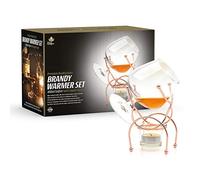 Bar Amigos Brandy & Cognac Snifter Warmer Glass and Stand Gift Set with Tea Light Candle & Copper Holder - Premium Drinking Set (Copper)