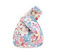 BAR AUTOTECH Stylish Cotton Japanese Pattern Wrist Bag Sleeve Knot Pouch Portable Canvas Tote Purse for Female, Women, Blue Sakura 2, Cotton