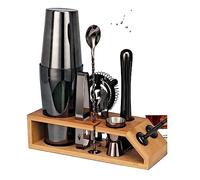 Bar Bartender Tool Kit Measures 10-Piece Boston Shaker Set Stainless Steel Bartender Kit with Stand Bar Tools for Home Cocktail Muddler(Black)