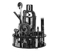 Bar Bartender Tool Kit Measures 20-Piece Stainless Steel Cocktail Shaker Bar Tools with Rotating Display Stand Bartending Kit Cocktail Muddler(Black)