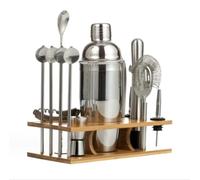 Bar Bartender Tool Kit Measures Bartender Kit Set with Bamboo Stand 14 Piece Bar Tool Cocktail Shaker for Home Bartenders Cocktail Muddler(750ml)